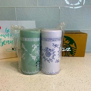 SET of Starbucks White & Green Oriental Tin Cans, China